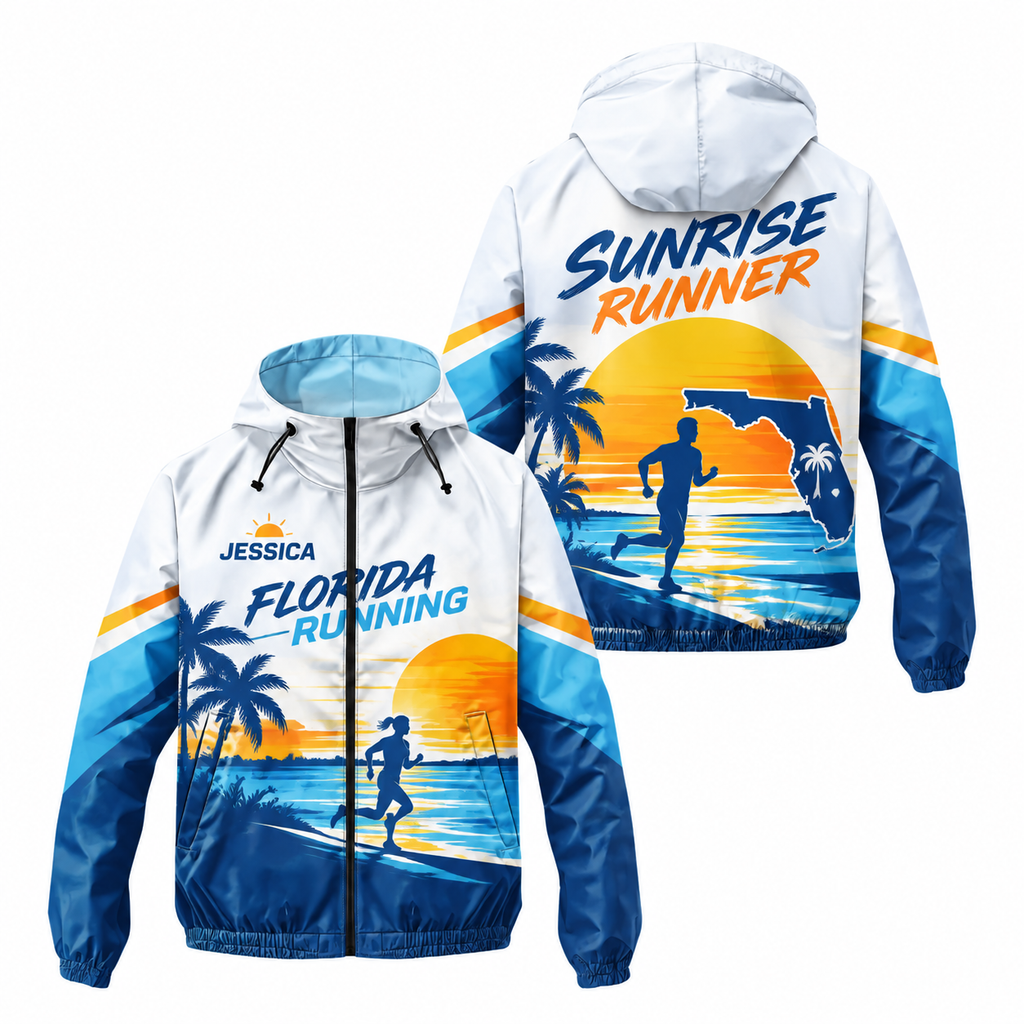 Custom Name Florida Sunrise Runner Florida Running Windbreaker Jacket