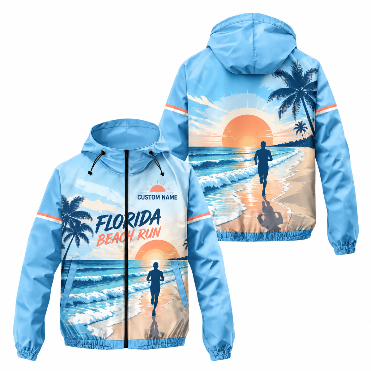 Custom Name Florida Beach Run Florida Running Windbreaker Jacket