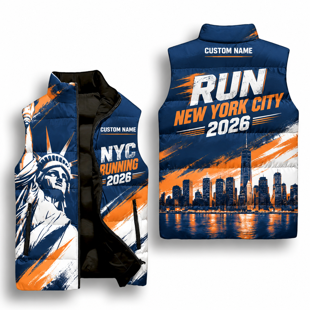 Custom Name Liberty Run NYC Sleeveless Running Puffer Jacket