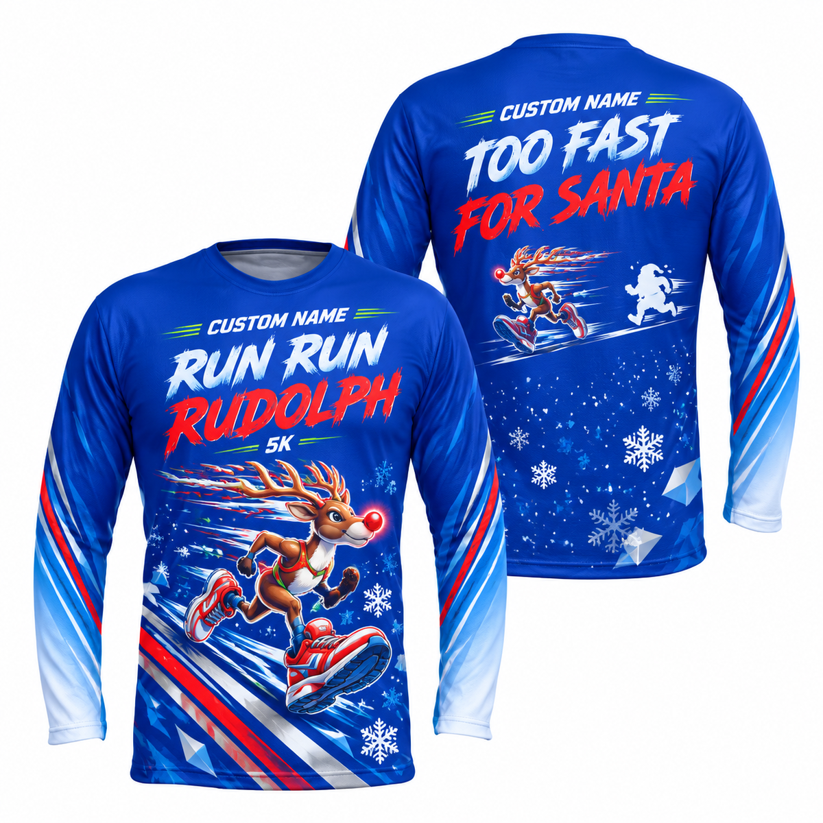 Custom Name Run Run Rudolph Running Long Sleeve Shirt