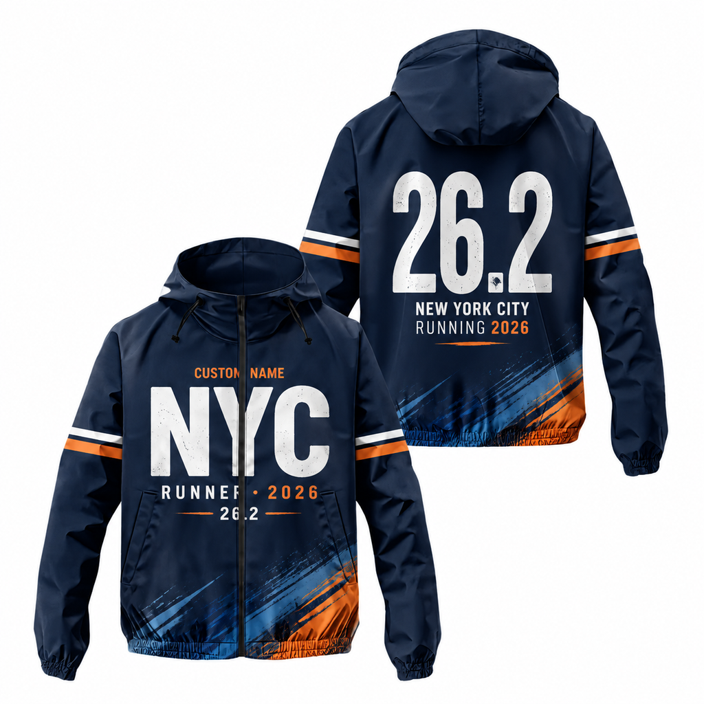 Custom Name NYC 26.2 Bold Type Running Windbreaker Jacket