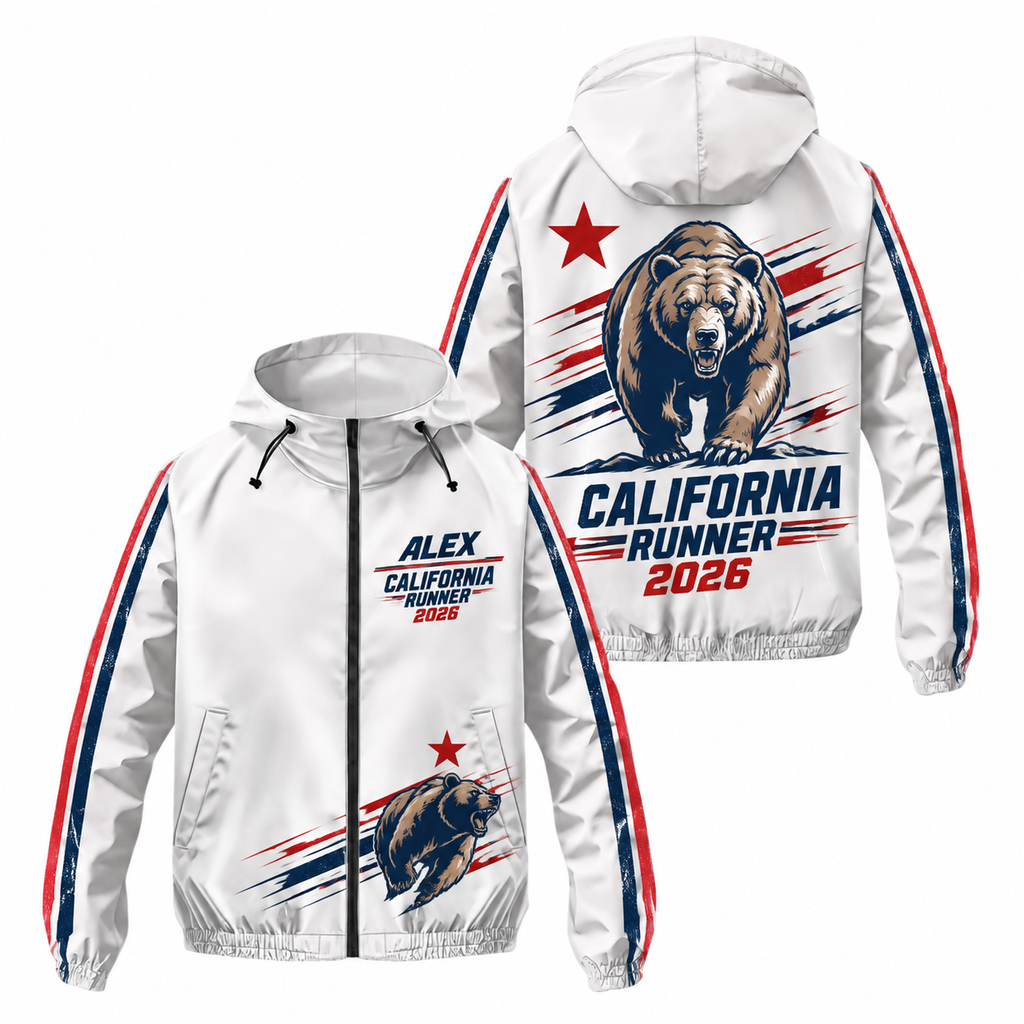 Custom Name California Bear Runner Running Windbreaker Jacket