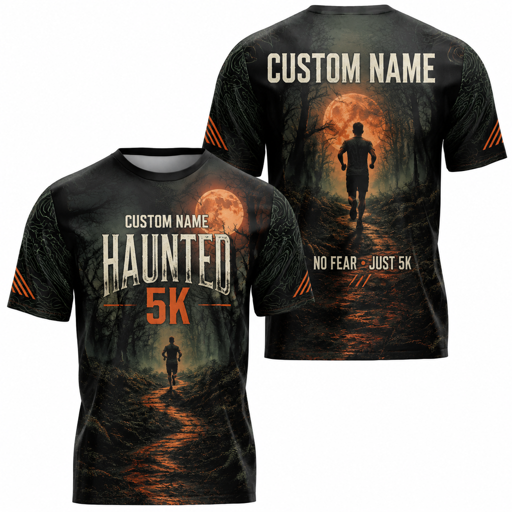 Custom Name Haunted 5K Halloween Tech Running T-Shirt
