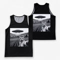 Cat Running Tank Top UFO Funny Cat Running Singlet for Men and Women