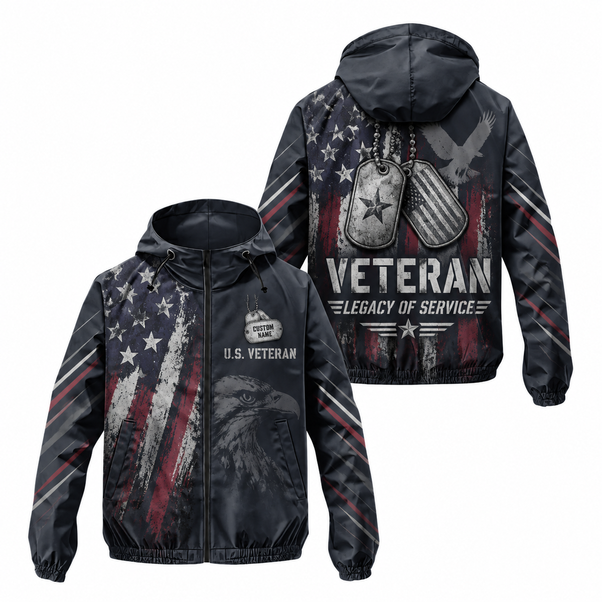 Custom Name Veteran Legacy Dog Tags Running Windbreaker Jacket