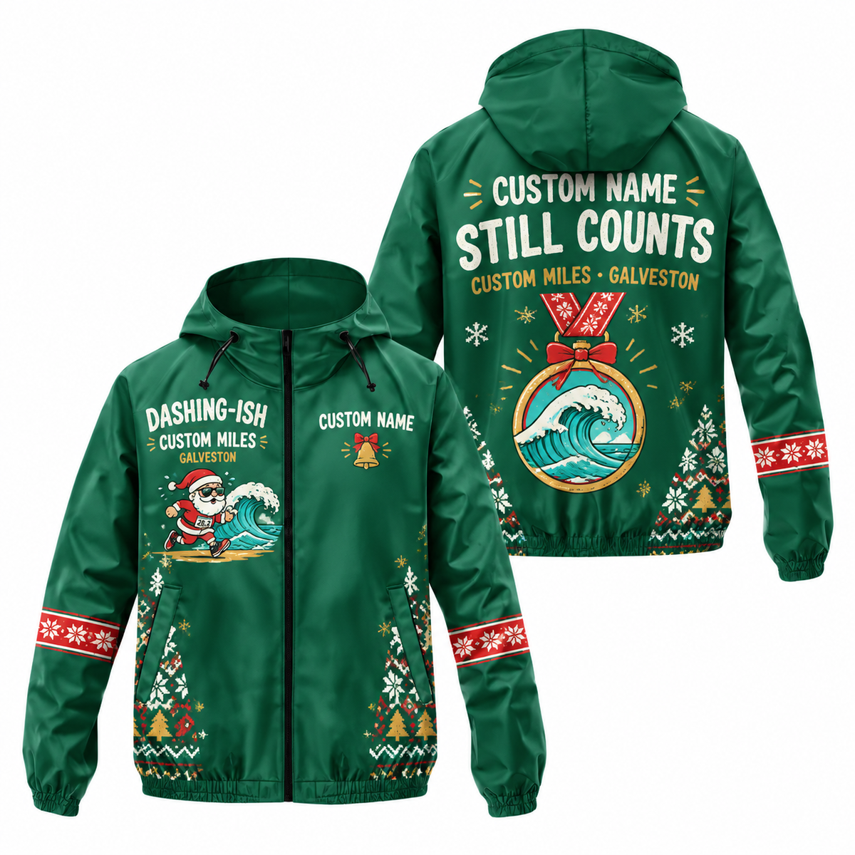 Custom Name Dashing-ish by the Gulf Santa Hustle Galveston Running Windbreaker Jacket