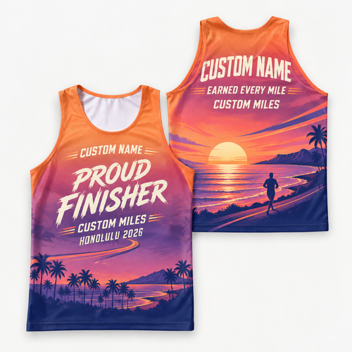 Custom Name Miles Sunset Aloha Finisher Running Tank Top