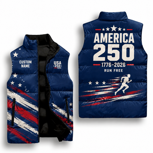 USA 250 Freedom Run Sleeveless Running Puffer Jacket