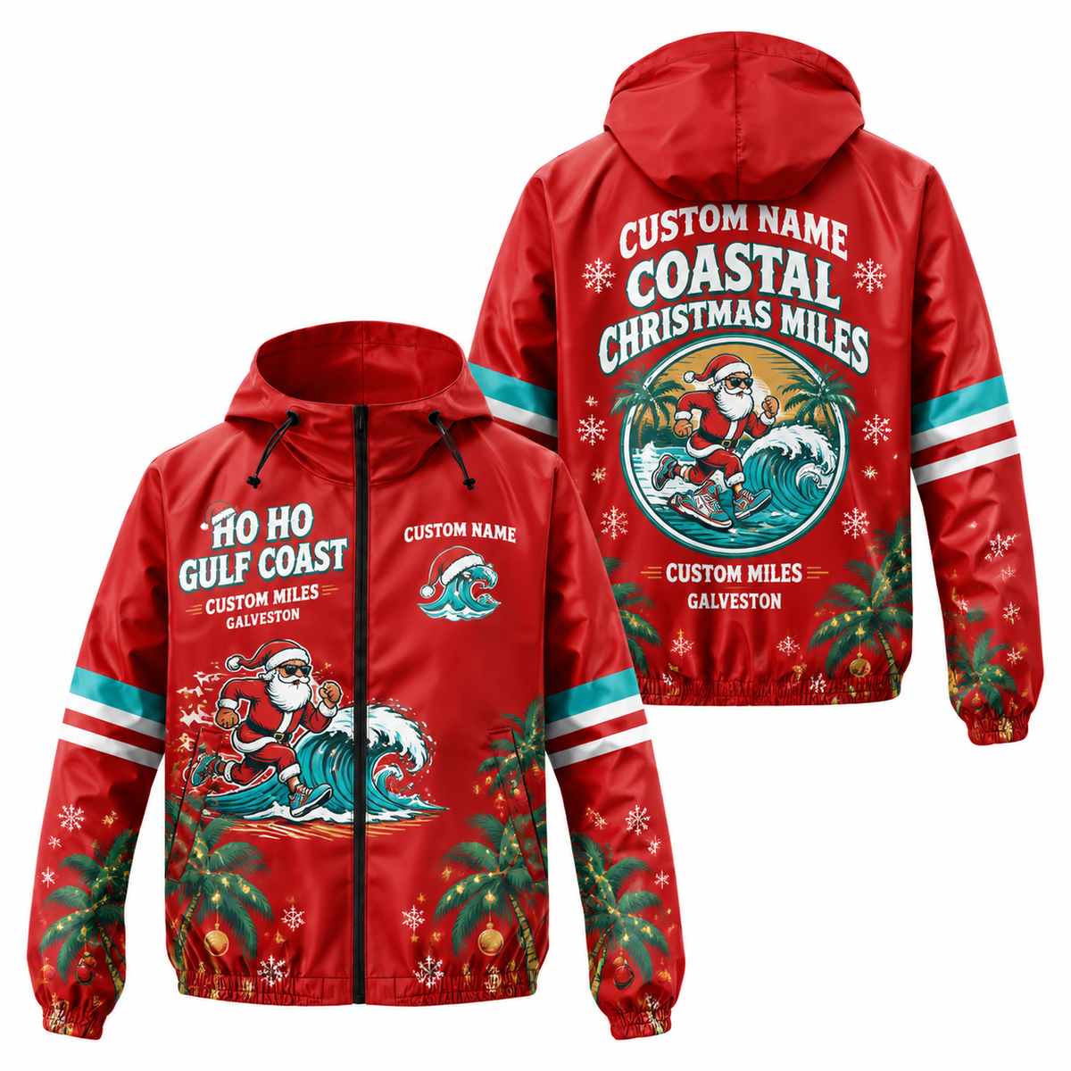 Custom Name Ho Ho Gulf Coast Santa Hustle Galveston Running Windbreaker Jacket