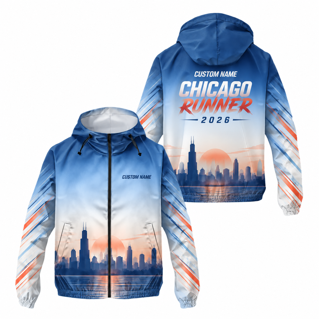 Custom Name Chicago Sunrise Run Running Windbreaker Jacket