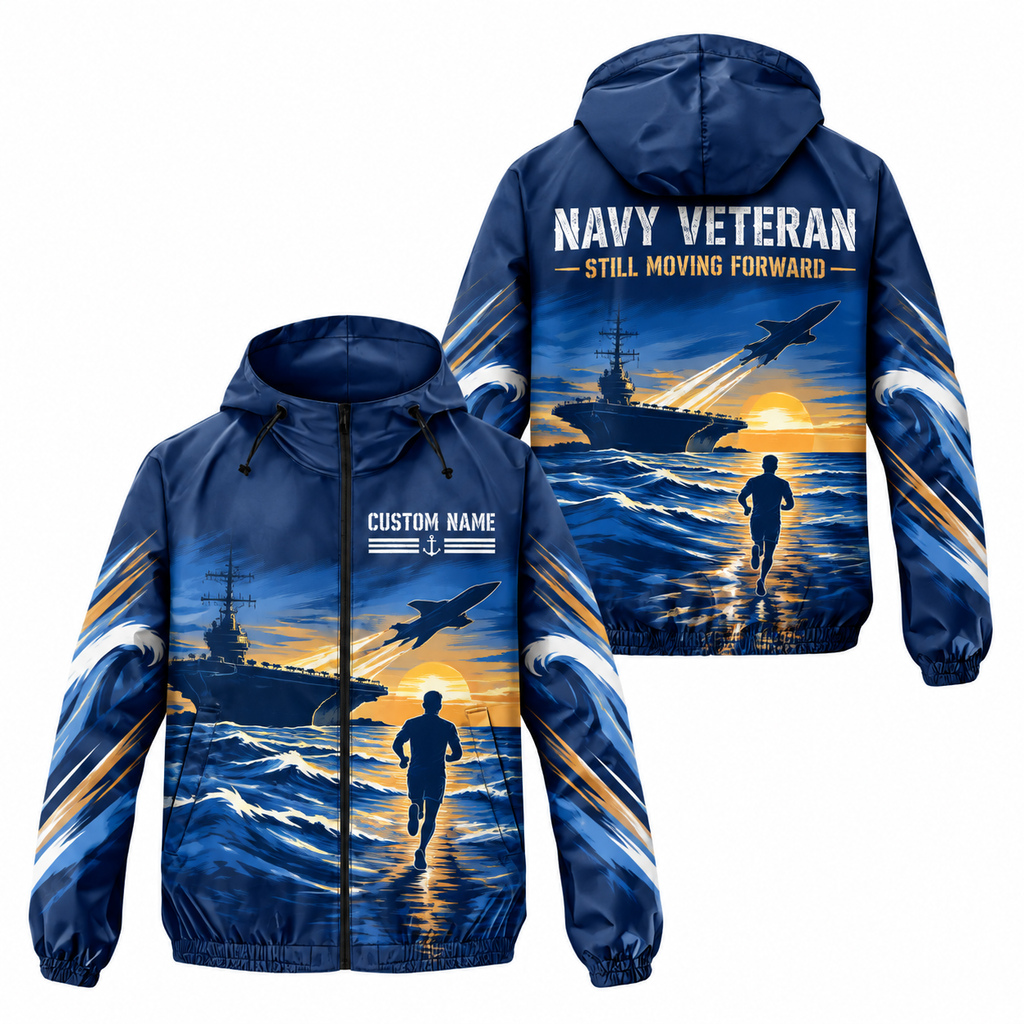 Custom Name Navy Carrier Runner Running Windbreaker Jacket