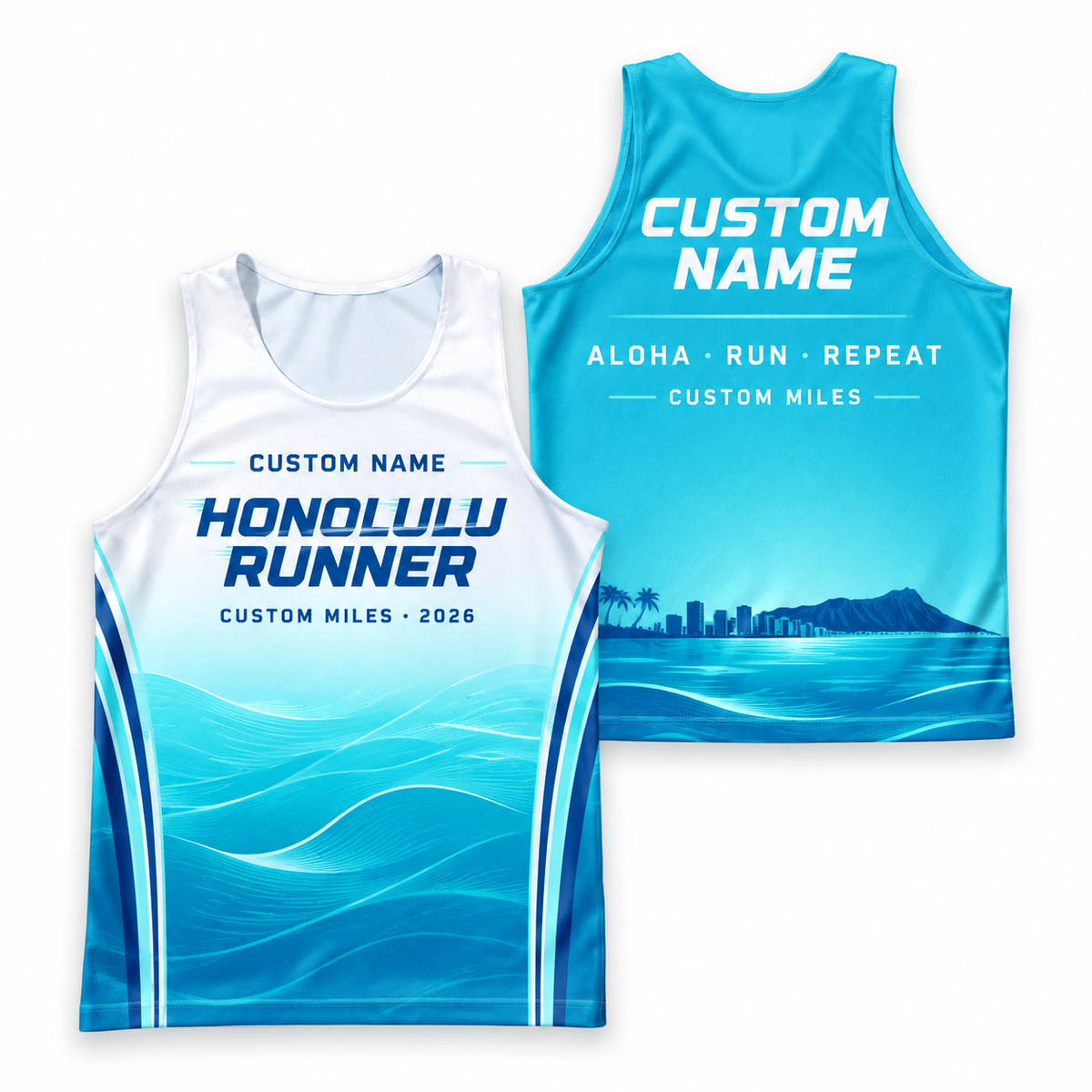 Custom Name Miles Hawaiian Blue Lagoon Running Tank Top