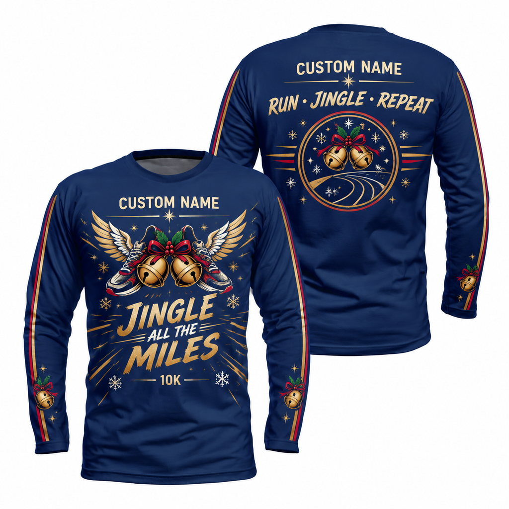 Custom Name Jingle All the Miles Running Long Sleeve Shirt