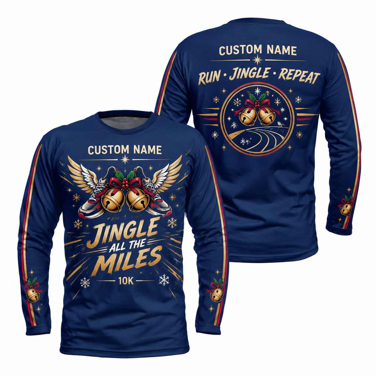 Custom Name Jingle All the Miles Running Long Sleeve Shirt