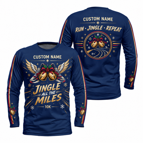 Custom Name Jingle All the Miles Running Long Sleeve Shirt