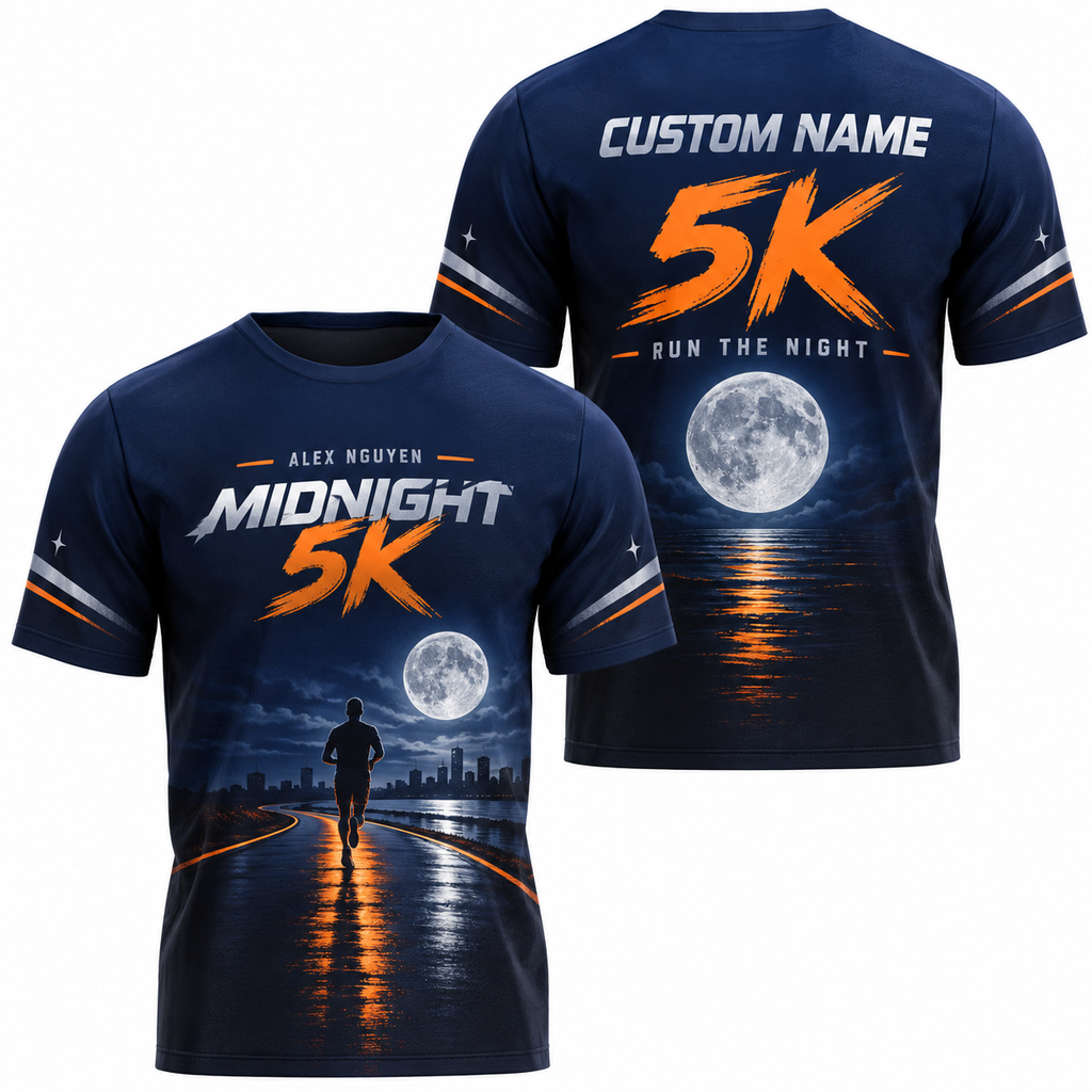 Custom Name Midnight 5K Halloween Tech Running T-Shirt
