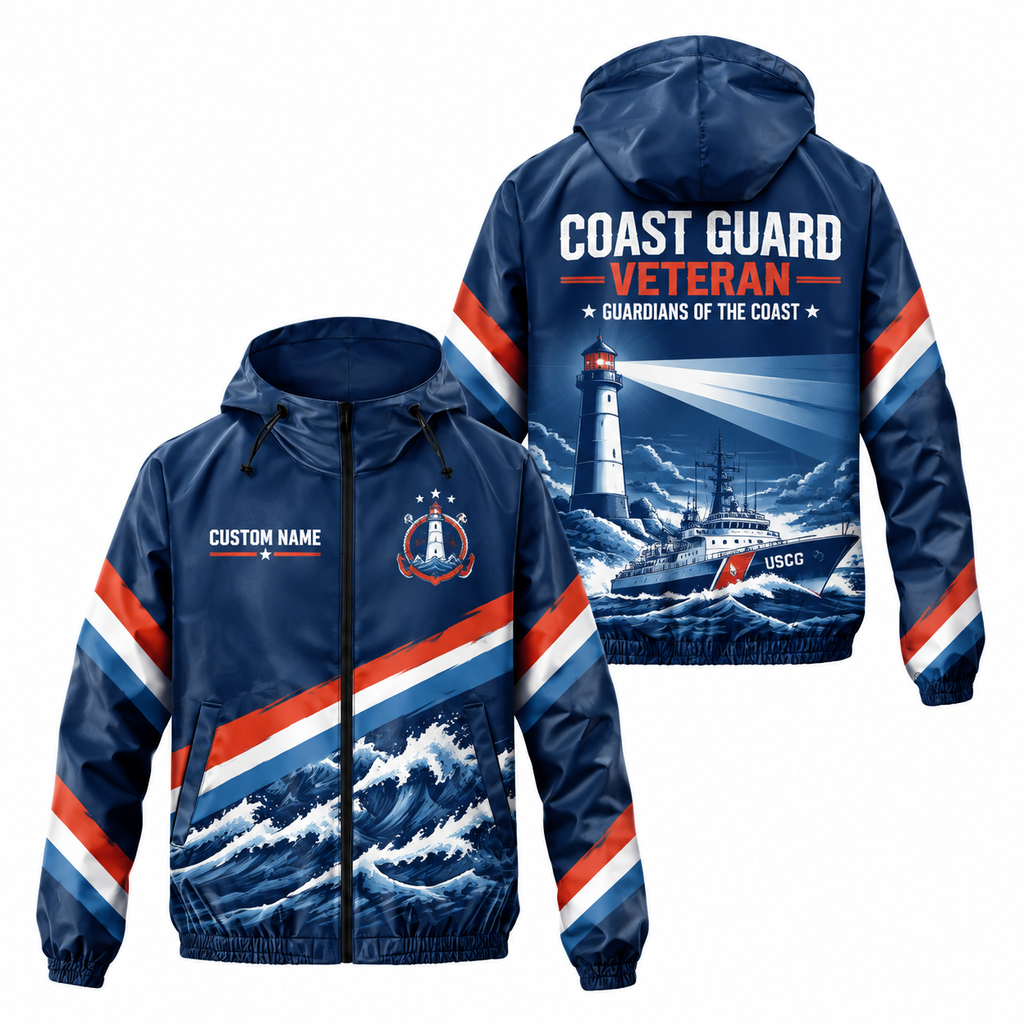 Custom Name Coast Guard Guardian Runner Running Windbreaker Jacket
