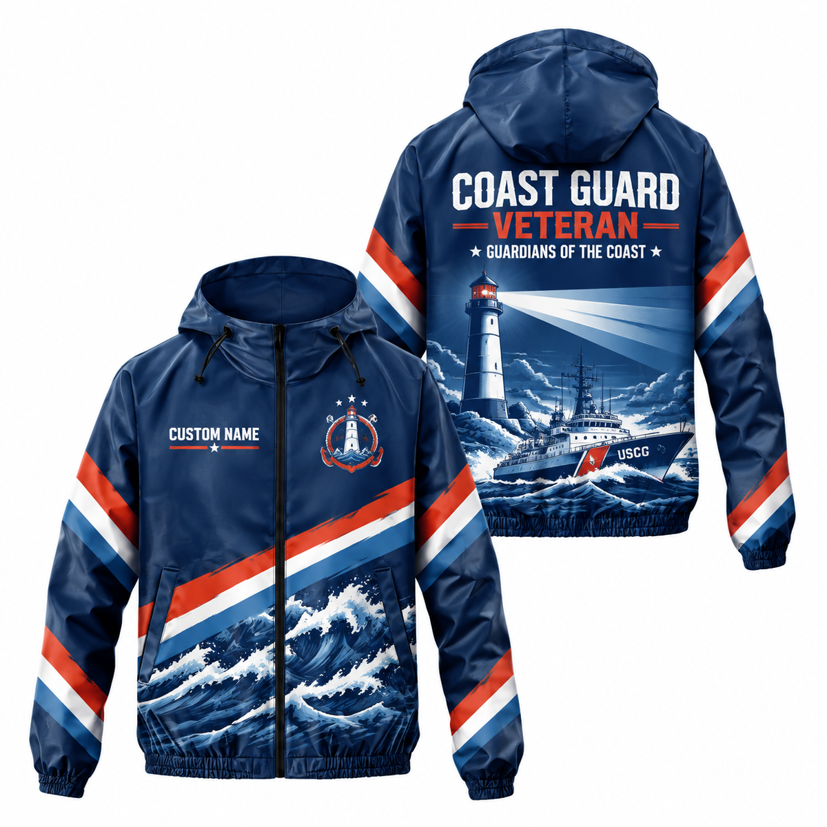 Custom Name Coast Guard Guardian Runner Running Windbreaker Jacket