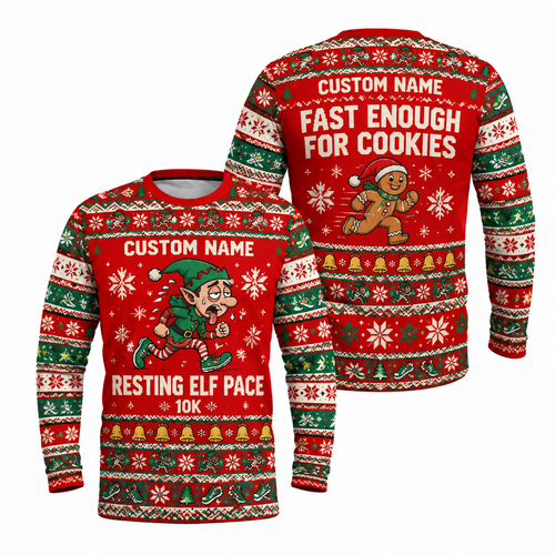 Custom Name Resting Elf Pace Running Long Sleeve Shirt