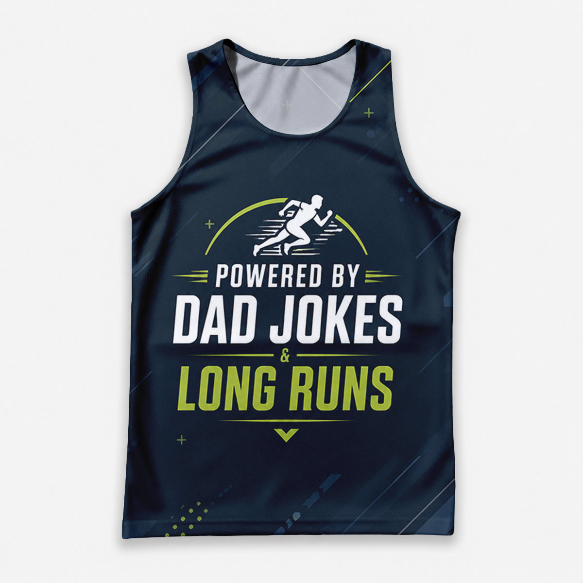 Funny Dad Running Tank Top My Powered by Dad Jokes & Long Runs Tech Singlet