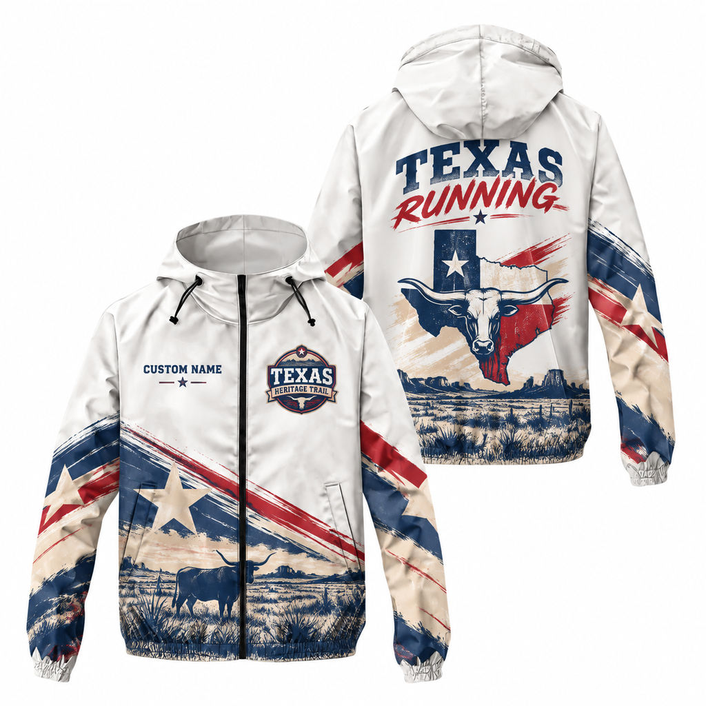 Custom Name Texas Heritage Trail Running Windbreaker Jacket