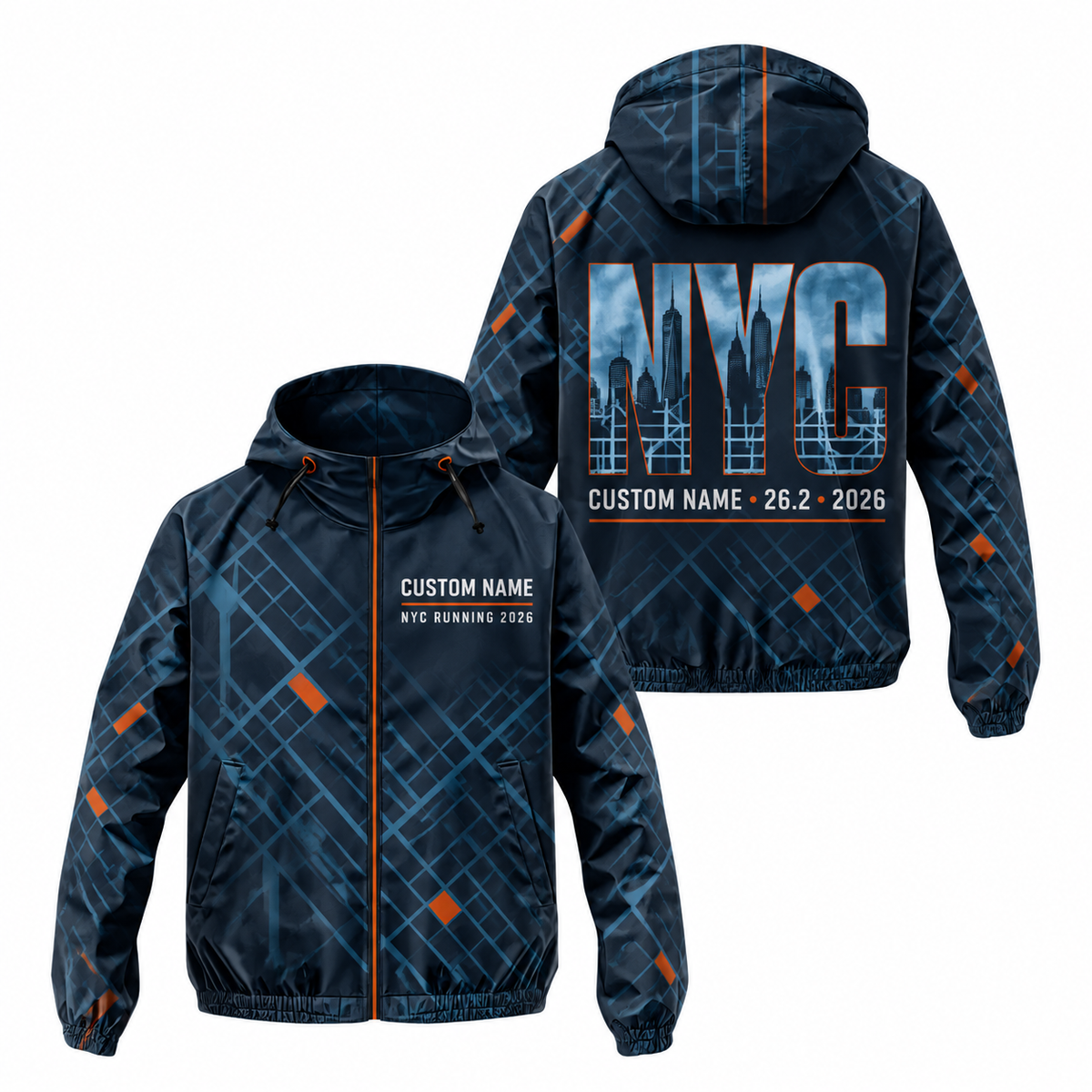 Custom Name Concrete Grid NYC Running Windbreaker Jacket