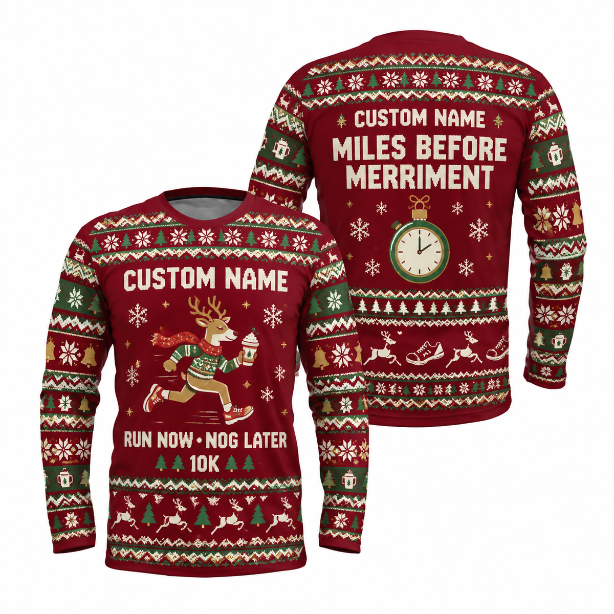 Custom Name Run Now, Nog Later Running Long Sleeve Shirt