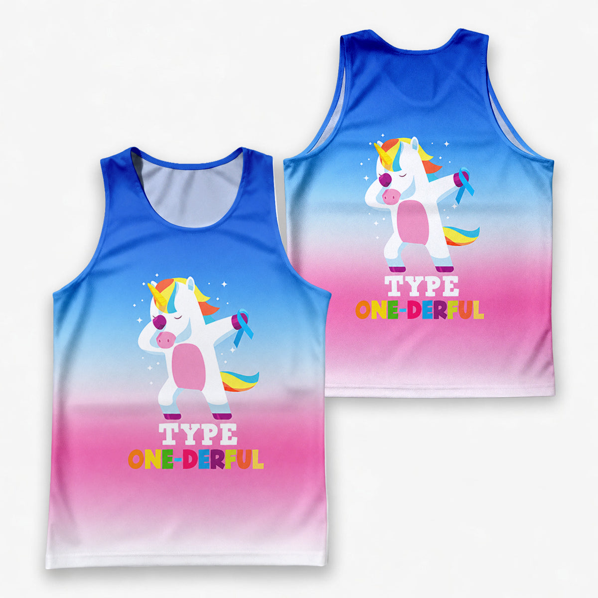 Diabetes Fighter Running Tank Top Unicorn Blue Ribbon Running Singlet for Men and Women