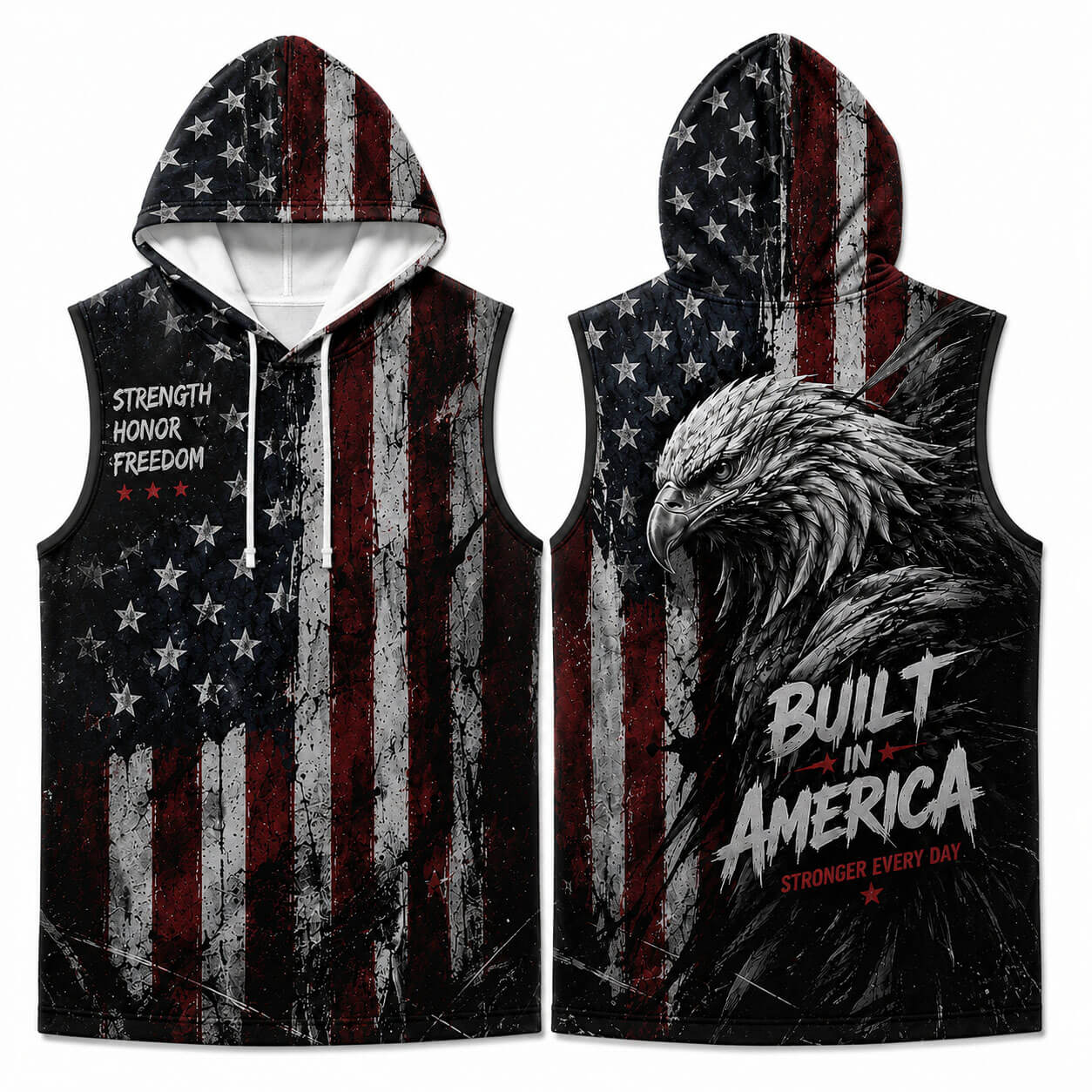 Strength Honor Freedom Men's Workout Hooded Tank Top