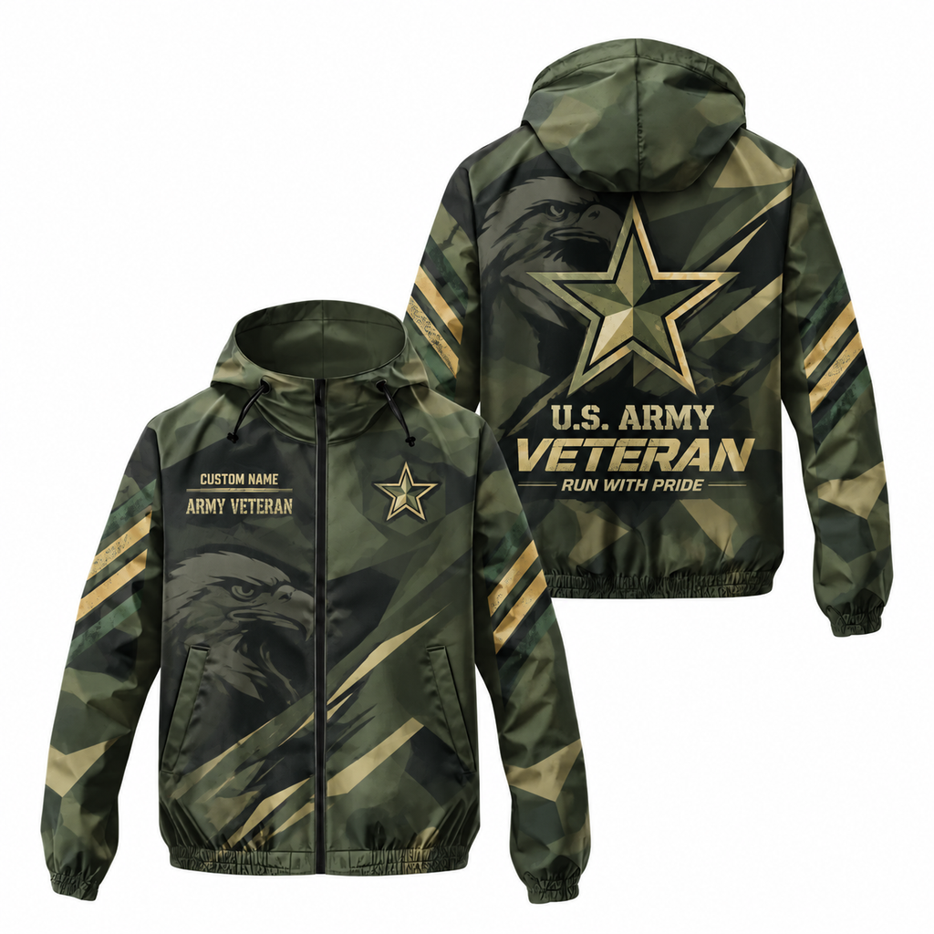 Custom Name Army Star Tactical Runner Running Windbreaker Jacket