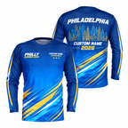 Custom Name Philly Electric Blue Gold Racing Running Long Sleeve Shirt