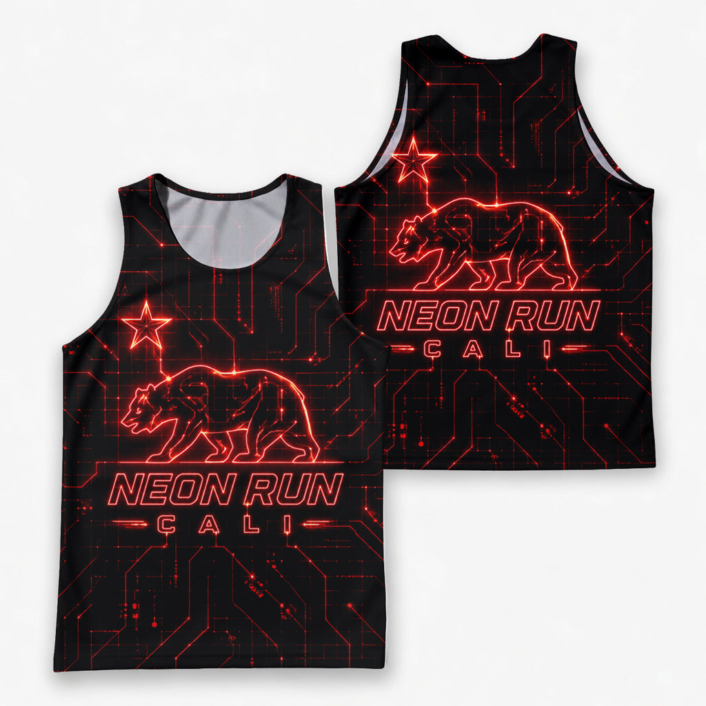 Neon Flag Synthwave California State Running Tank Top
