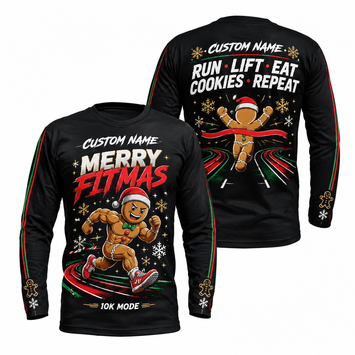 Custom Name Merry Fitmas Running Long Sleeve Shirt
