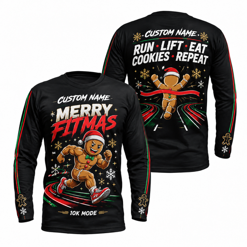 Custom Name Merry Fitmas Running Long Sleeve Shirt