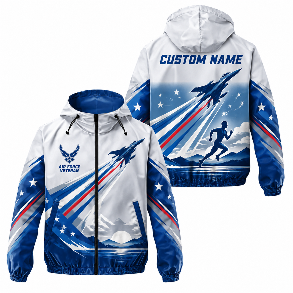 Custom Name Air Force Fly Run Honor Running Windbreaker Jacket