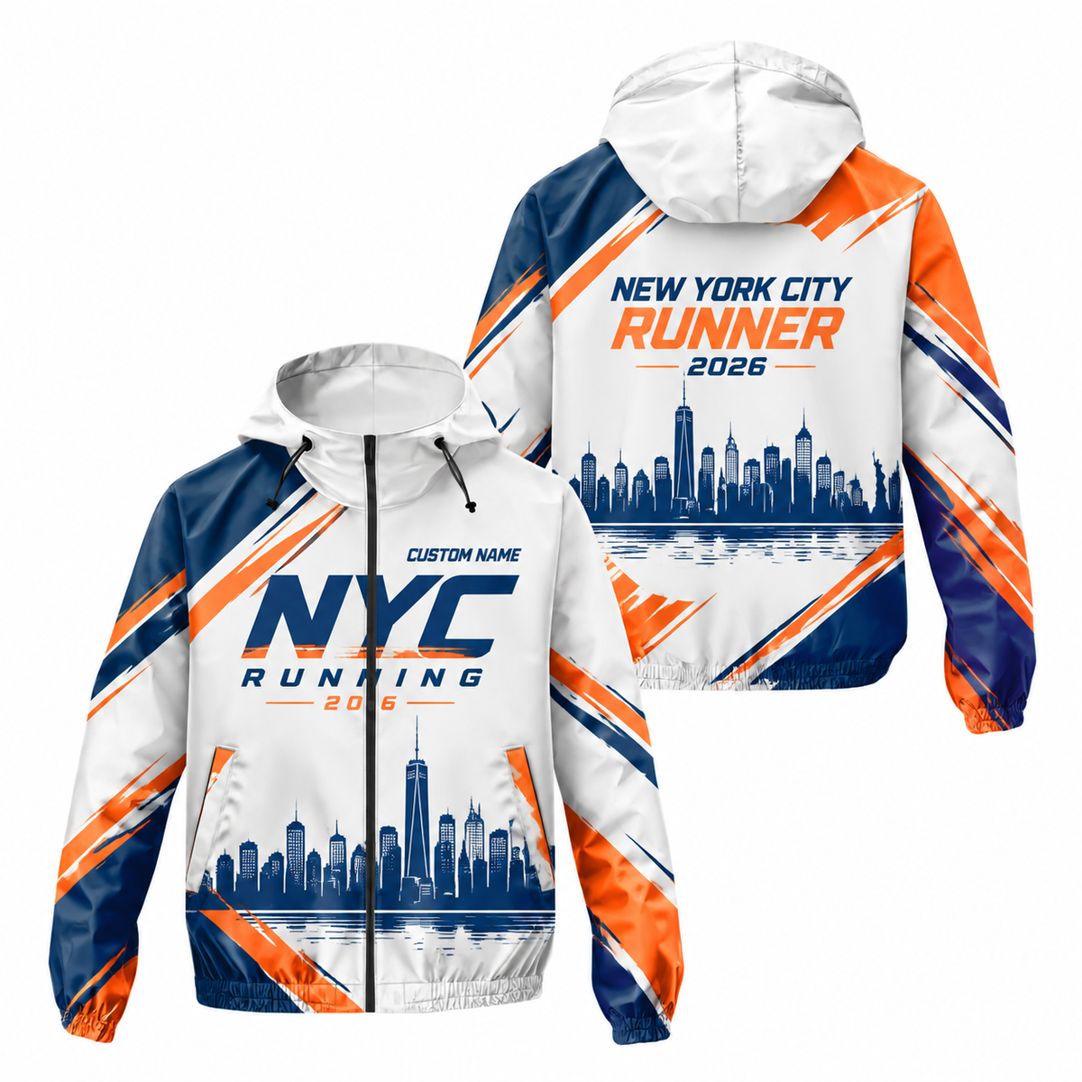 Custom Name Blue Orange Skyline Split Running Windbreaker Jacket