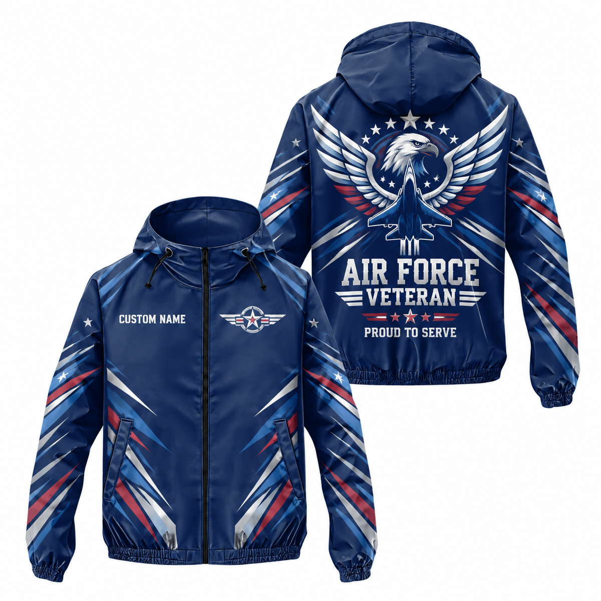 Custom Name Air Force Wings Veteran Running Windbreaker Jacket