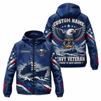 Custom Name Navy Sea Eagle Veteran Running Windbreaker Jacket