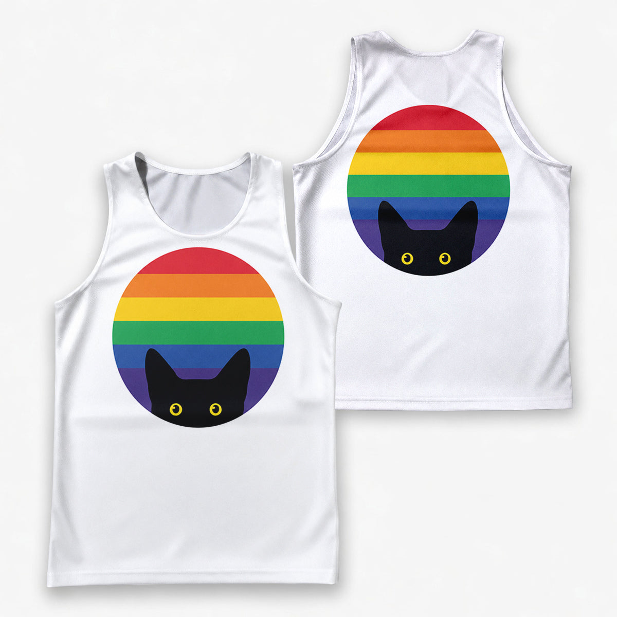LGBT Pride Running Tank Top Peeking Cat in Rainbow Running Singlet for Men and Women