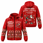 Custom Name Merry & Bright Santa Hustle Galveston Running Windbreaker Jacket