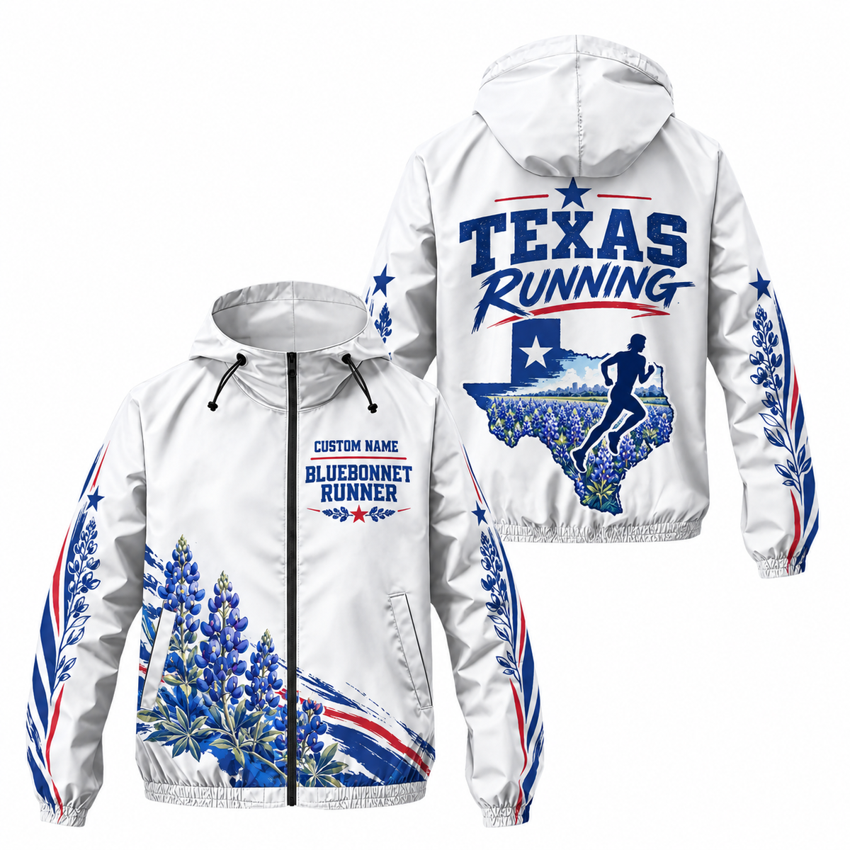 Custom Name Bluebonnet Runner Running Windbreaker Jacket