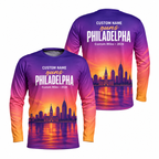 Custom Name Philly Sunset Skyline Running Long Sleeve Shirt