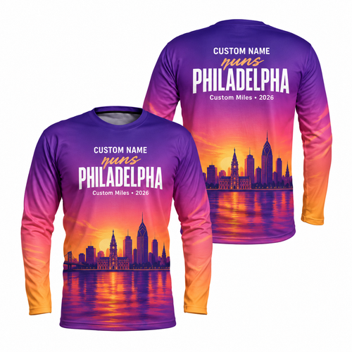 Custom Name Philly Sunset Skyline Running Long Sleeve Shirt