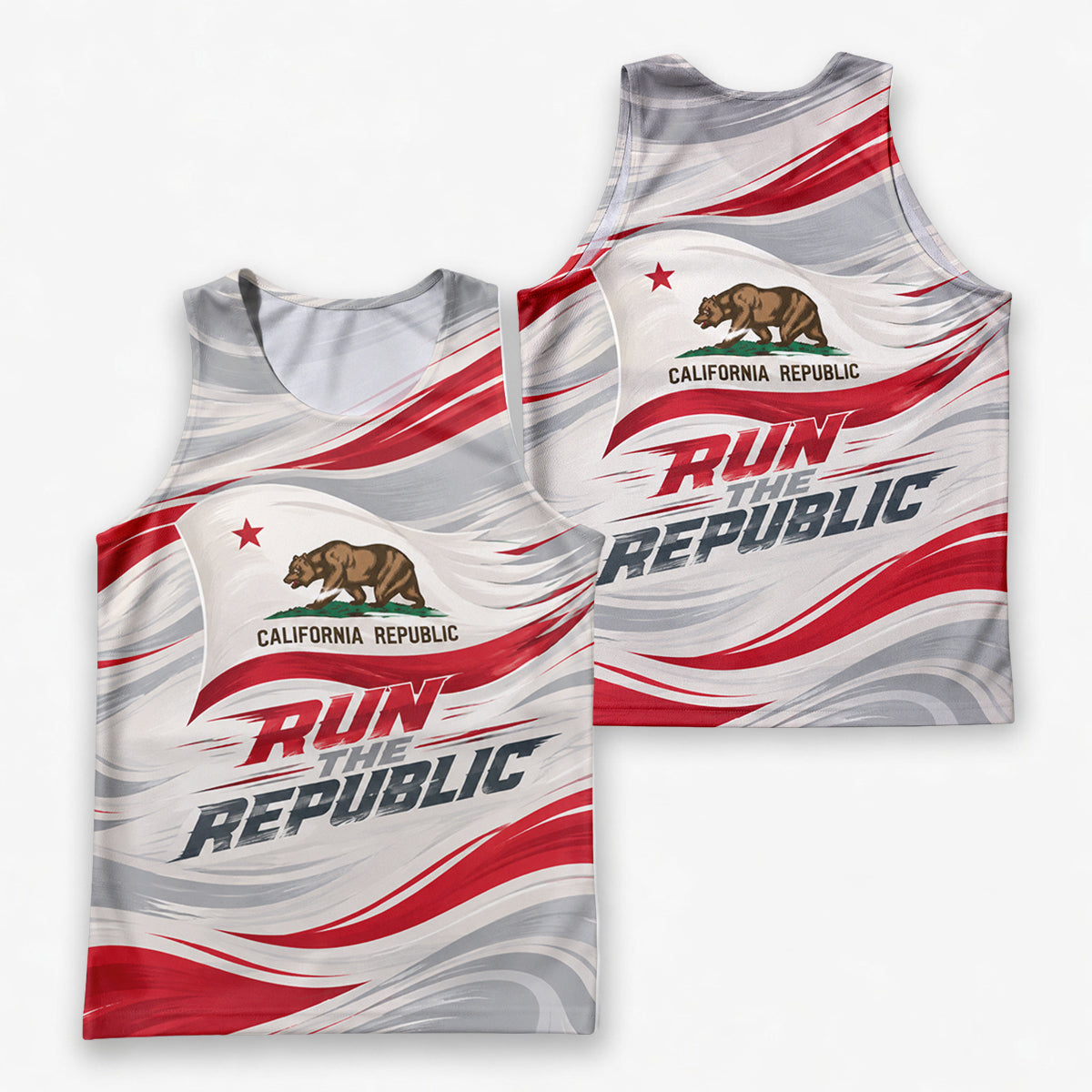 Dynamic Wave Flag California State Running Tank Top