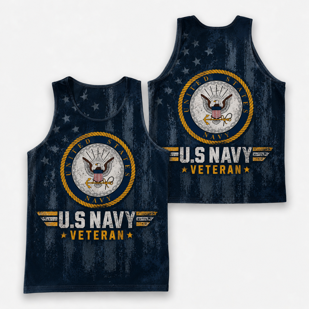 Veteran Running Tank Top - US Navy Veteran V6 Tech Singlet