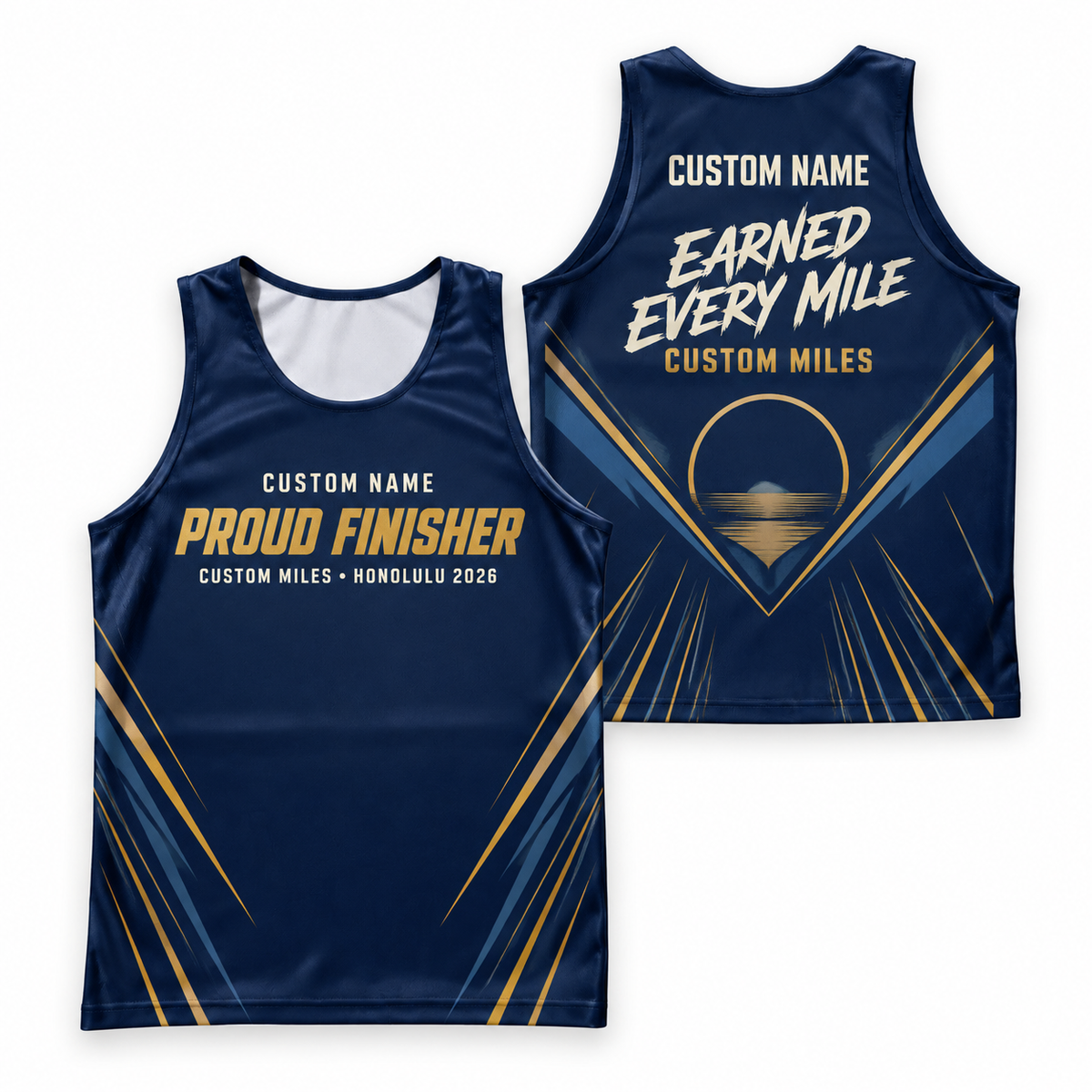 Custom Name Miles Honolulu Gold Finisher Running Tank Top