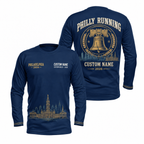 Custom Name Philadelphia Liberty Bell Gold Running Long Sleeve Shirt