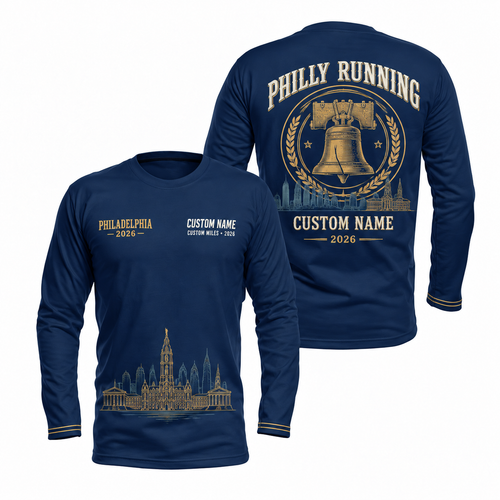 Custom Name Philadelphia Liberty Bell Gold Running Long Sleeve Shirt