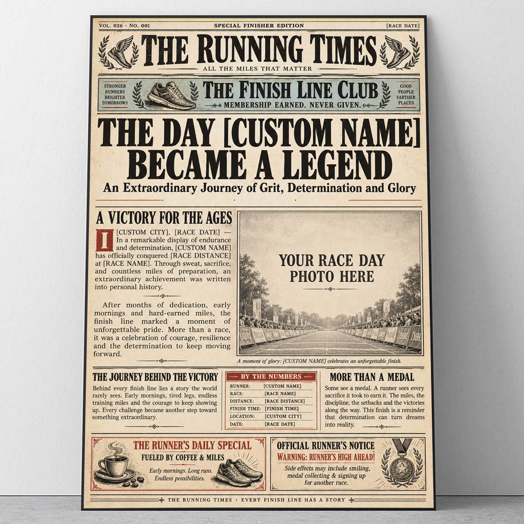 Personalized Vintage Newspaper Marathon Runner Poster