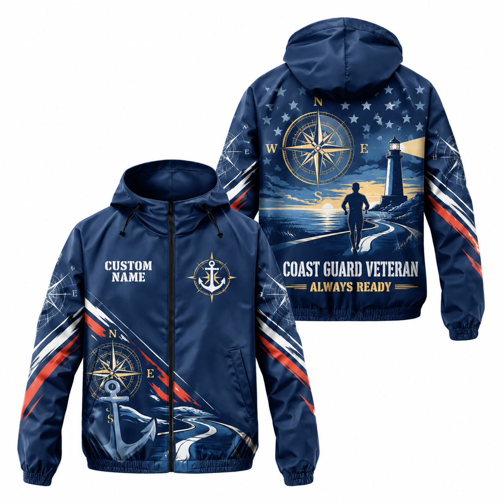 Custom Name Coast Guard Semper Paratus Runner Running Windbreaker Jacket